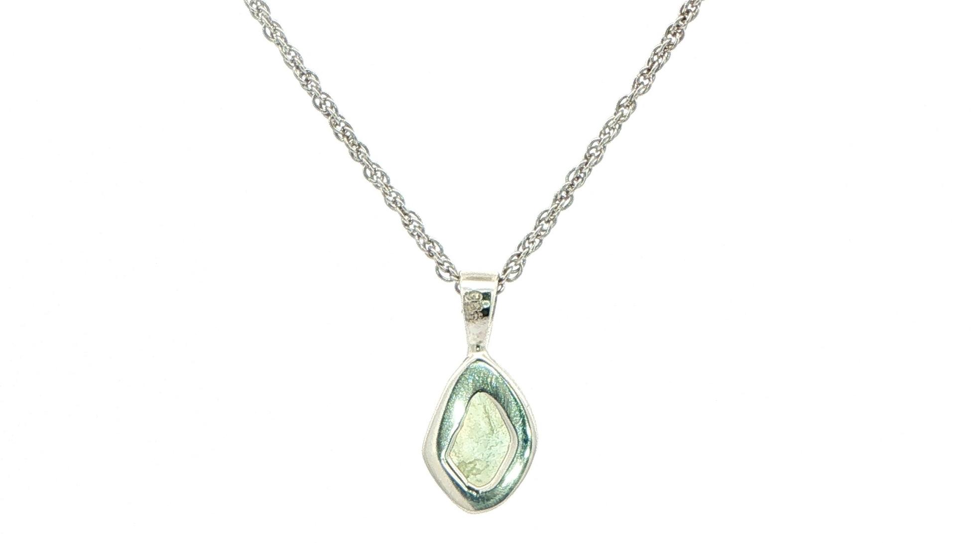 Bezel-set Small Raw Un-cut Montana Sapphire Pendant on Rope Chain in Sterling Silver back