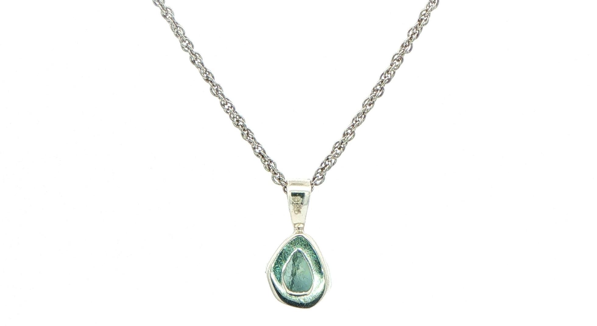 Bezel-set Small Raw Un-cut Montana Sapphire Pendant on Rope Chain in Sterling Silver back