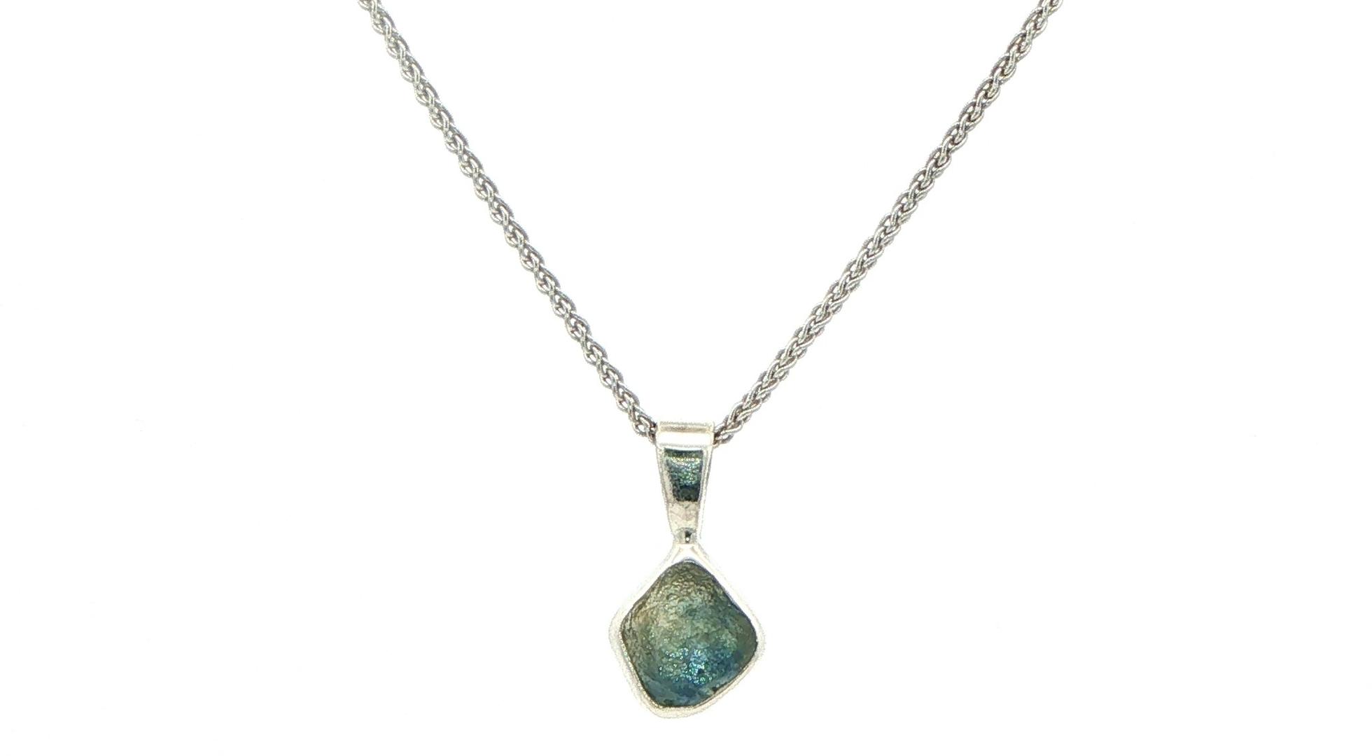 Bezel-set Small Raw Un-cut Montana Sapphire Pendant on Rope Chain in Sterling Silver