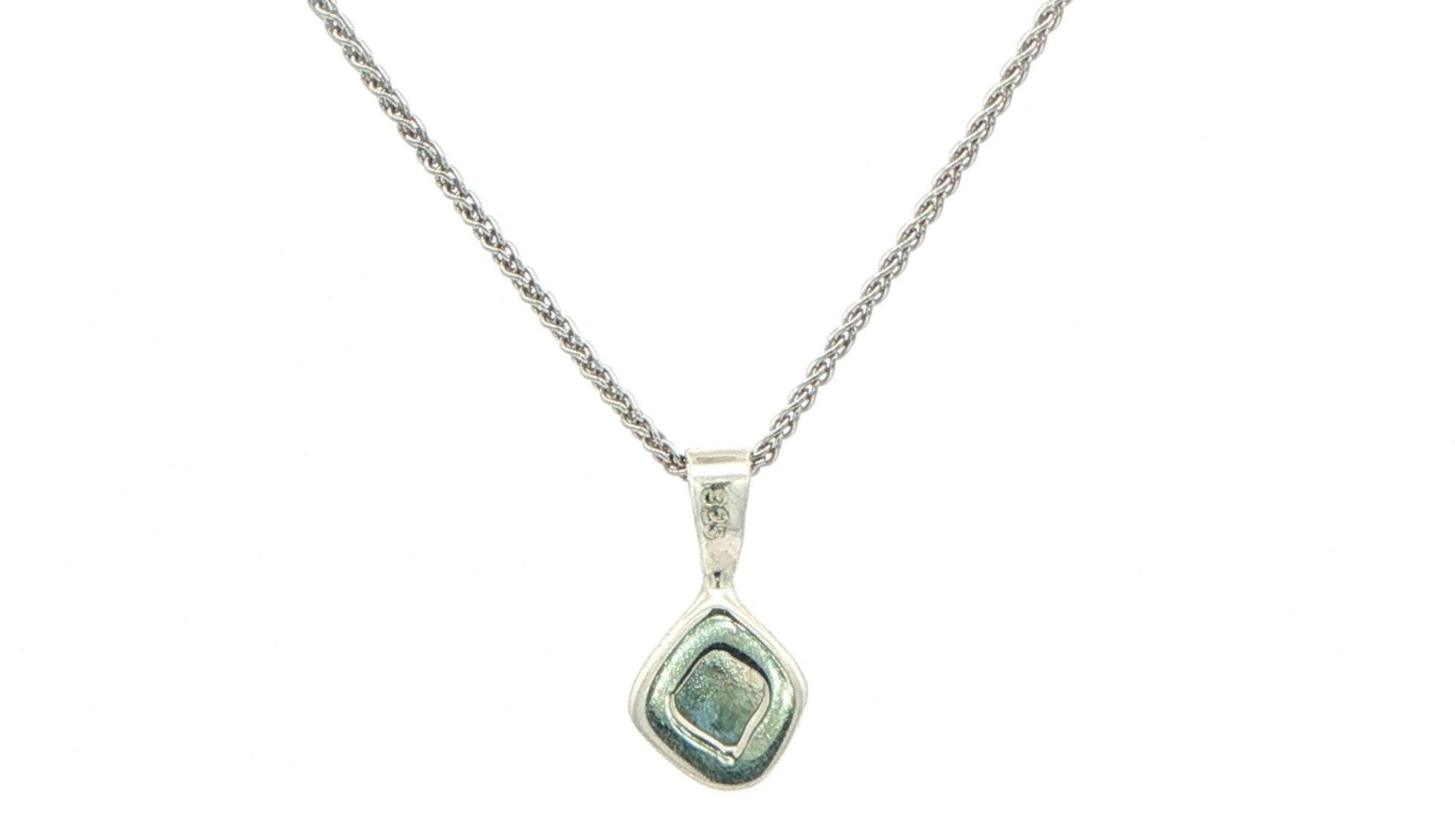 Bezel-set Small Raw Un-cut Montana Sapphire Pendant on Rope Chain in Sterling Silver back
