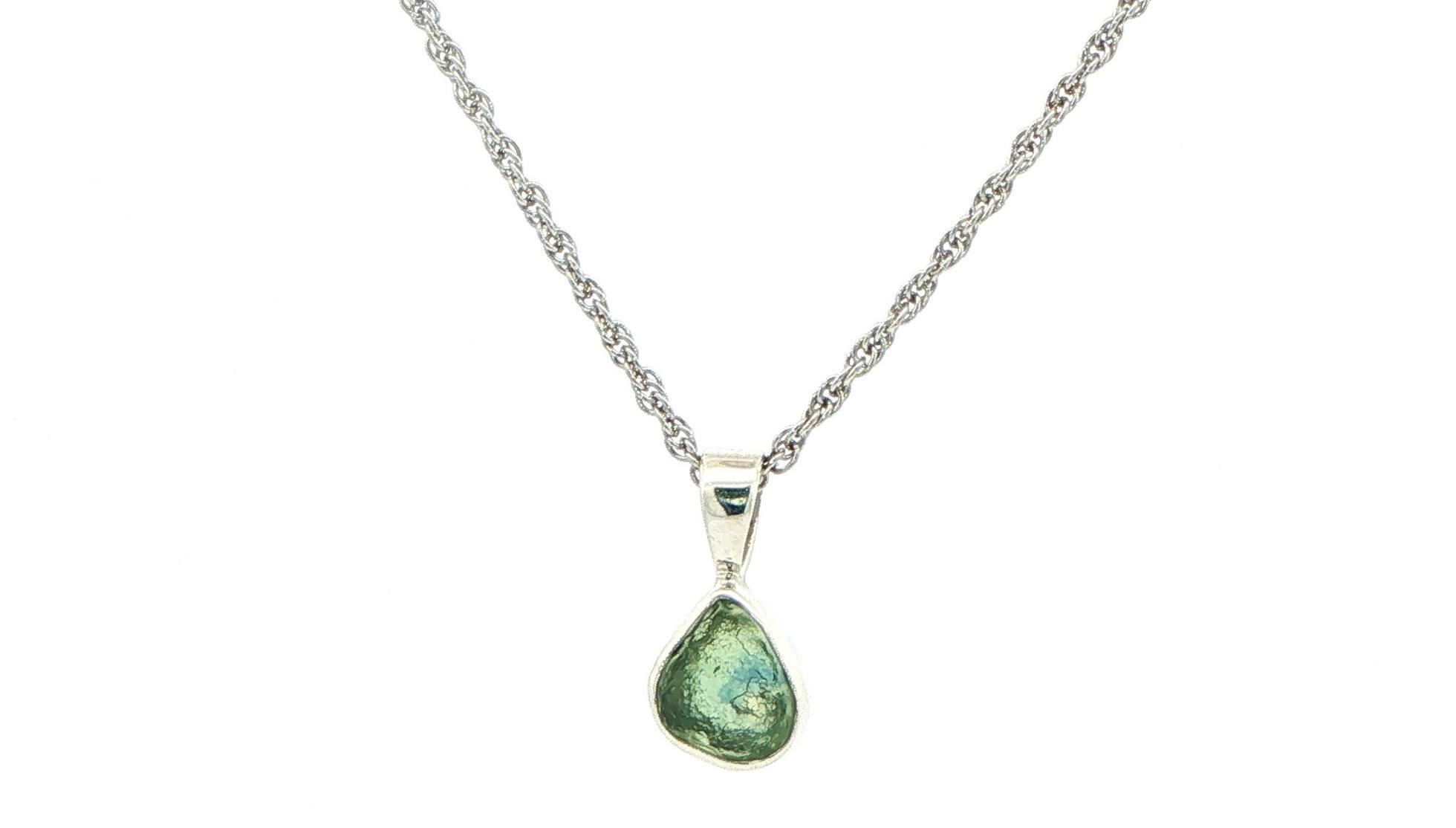 Bezel-set Small Raw Un-cut Montana Sapphire Pendant on Rope Chain in Sterling Silver