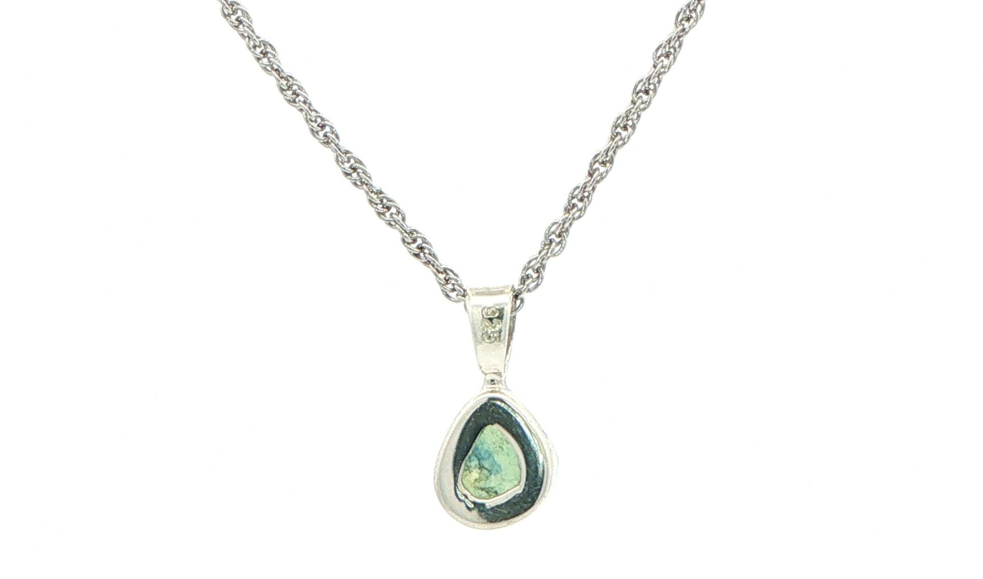 Bezel-set Small Raw Un-cut Montana Sapphire Pendant on Rope Chain in Sterling Silver back
