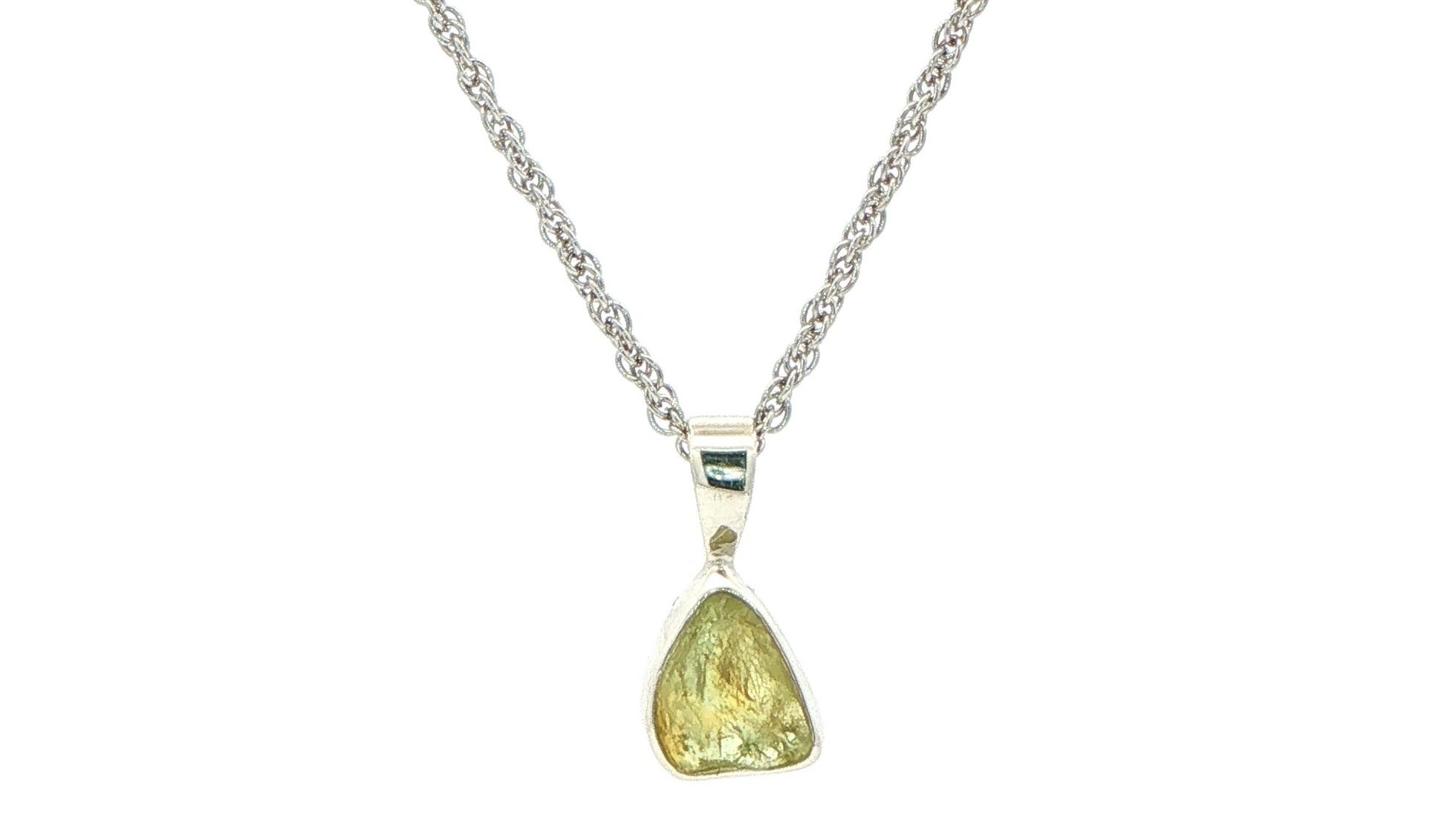 Bezel-set Small Raw Un-cut Montana Sapphire Pendant on Rope Chain in Sterling Silver