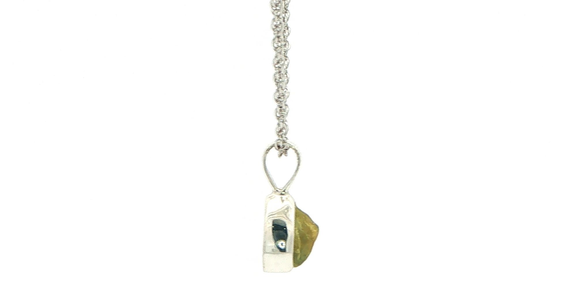 Bezel-set Small Raw Un-cut Montana Sapphire Pendant on Rope Chain in Sterling Silver side