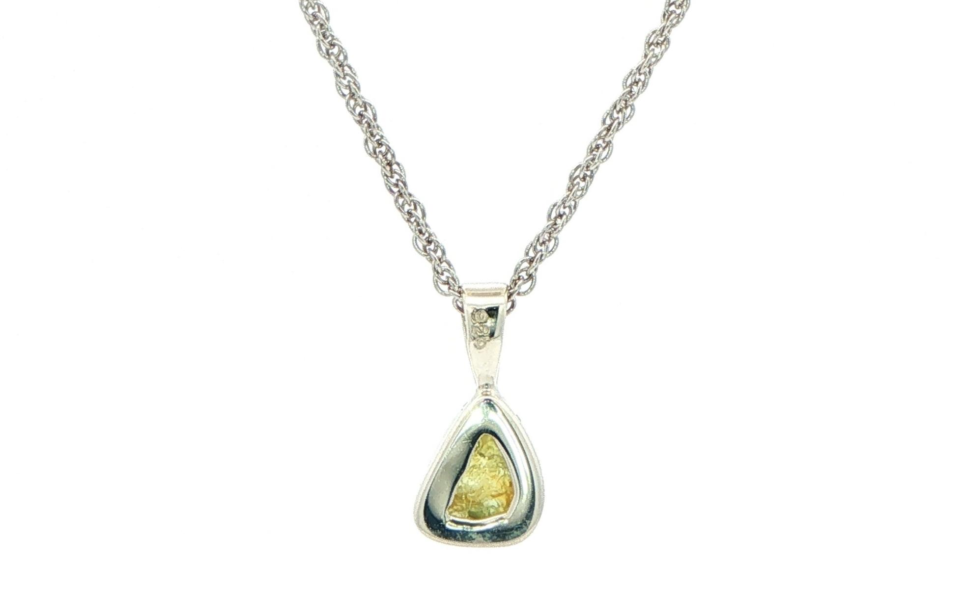 Bezel-set Small Raw Un-cut Montana Sapphire Pendant on Rope Chain in Sterling Silver back
