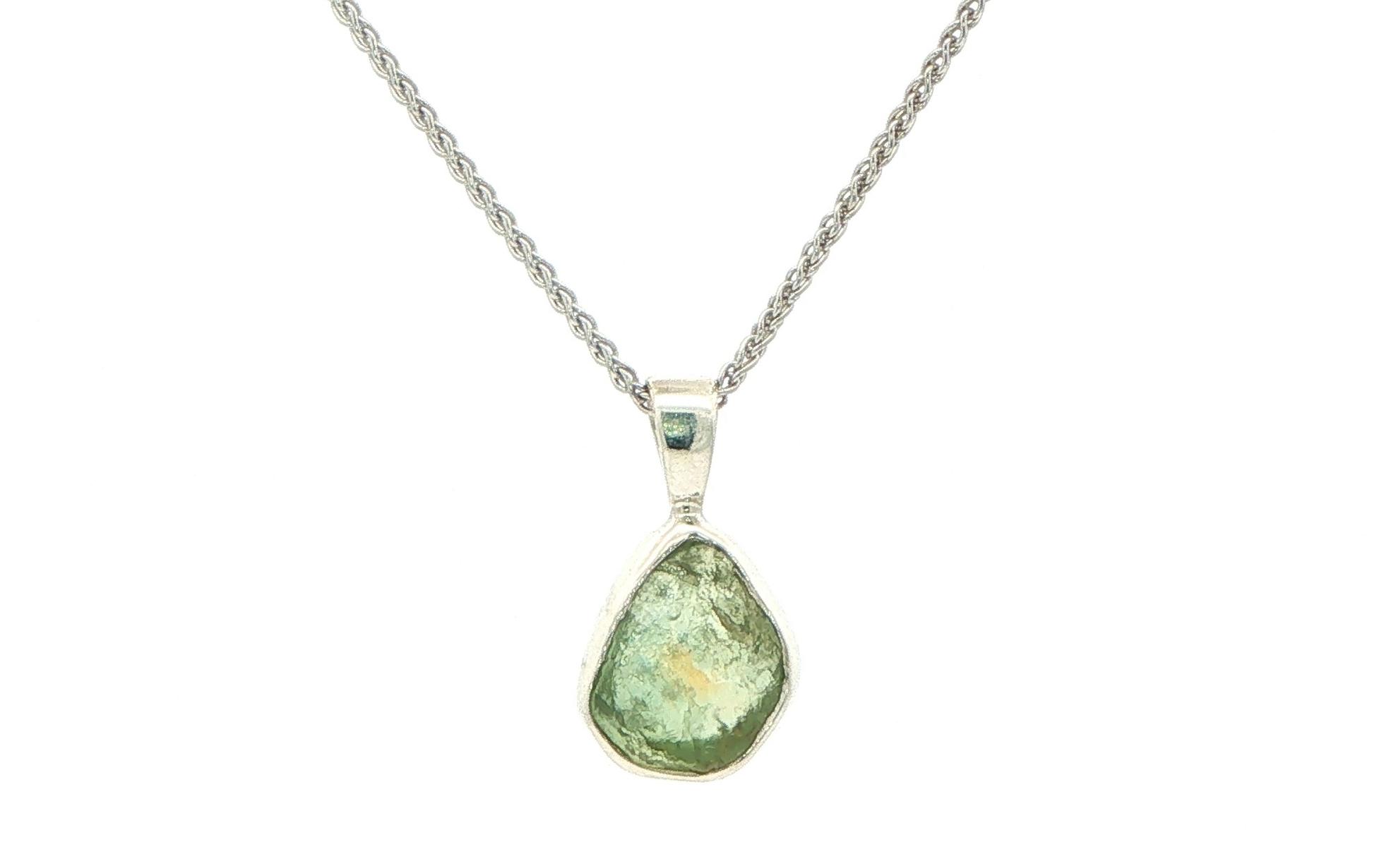 Bezel-set Small Raw Un-cut Montana Sapphire Pendant on Rope Chain in Sterling Silver