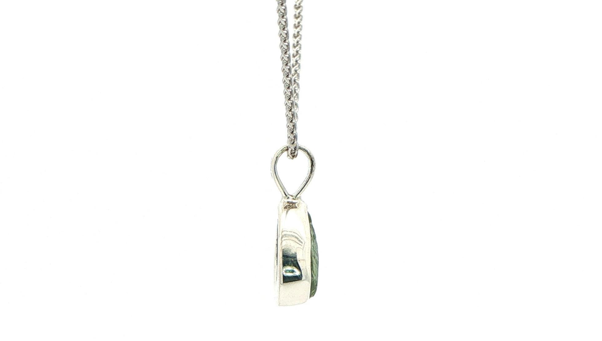 Bezel-set Small Raw Un-cut Montana Sapphire Pendant on Rope Chain in Sterling Silver side