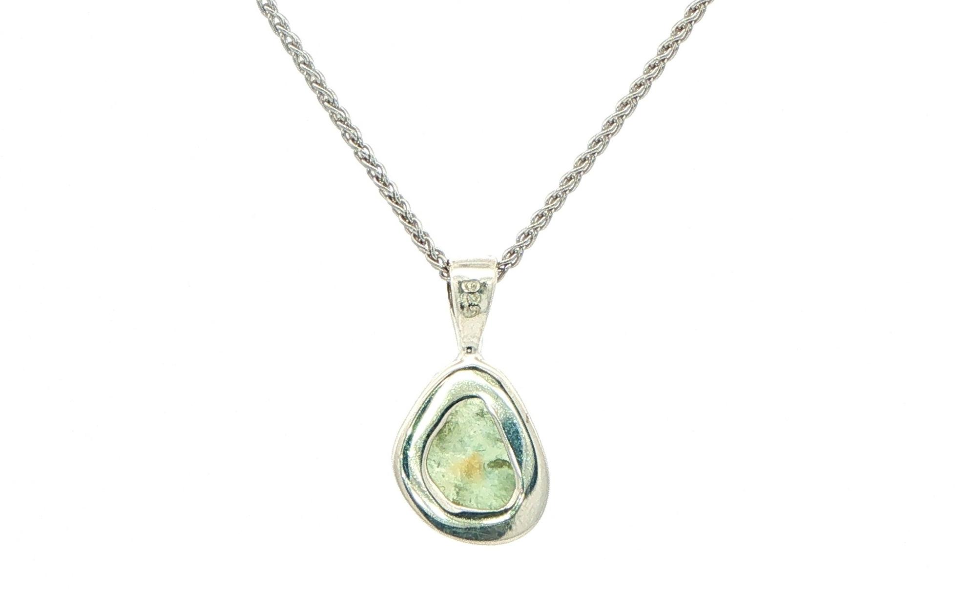 Bezel-set Small Raw Un-cut Montana Sapphire Pendant on Rope Chain in Sterling Silver back