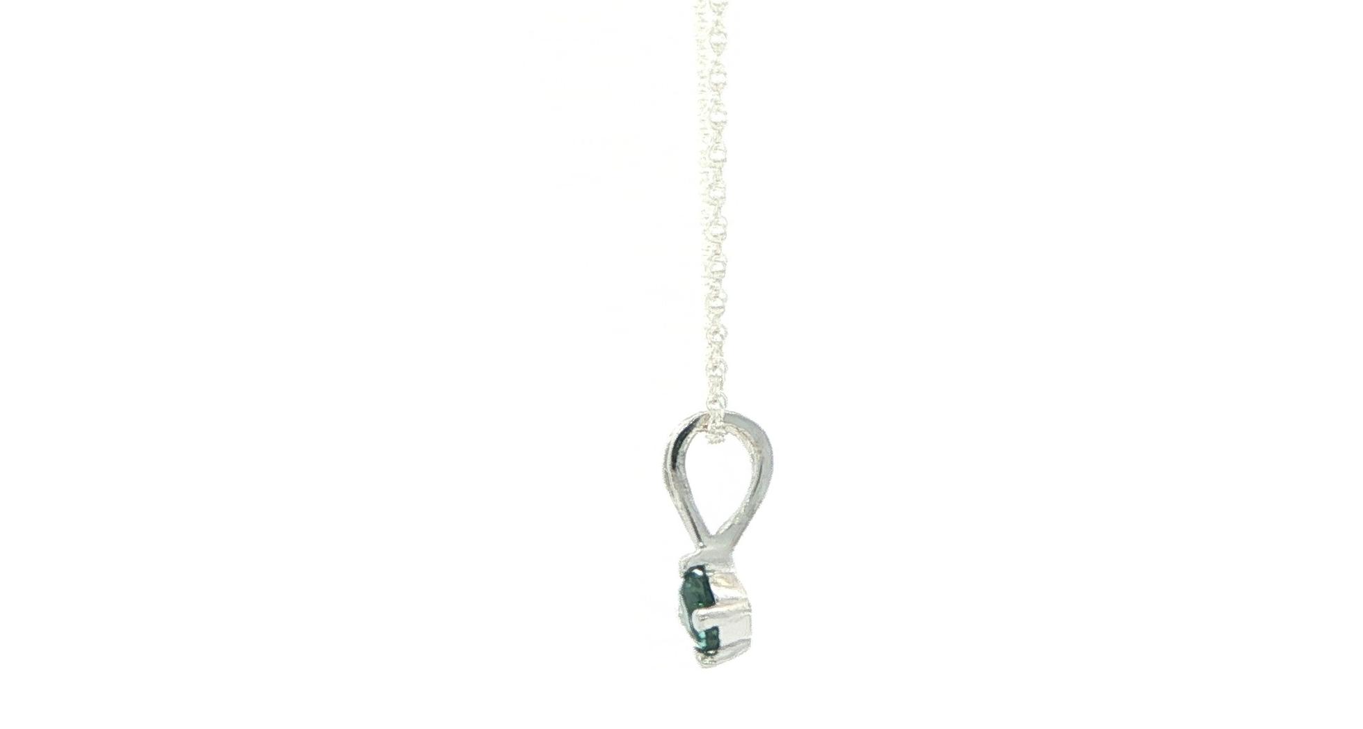 Solitaire Blue-Green Montana Sapphire Necklace in Sterling Silver (0.25cts) side