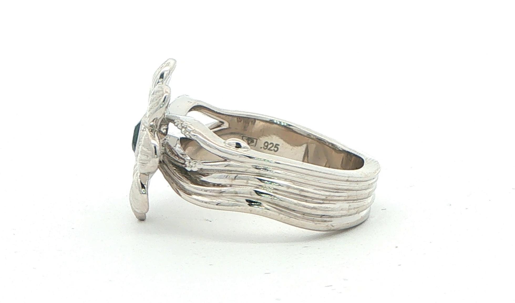 Montana Sapphire Floral Cocktail Ring in Sterling Silver (0.10cts) side