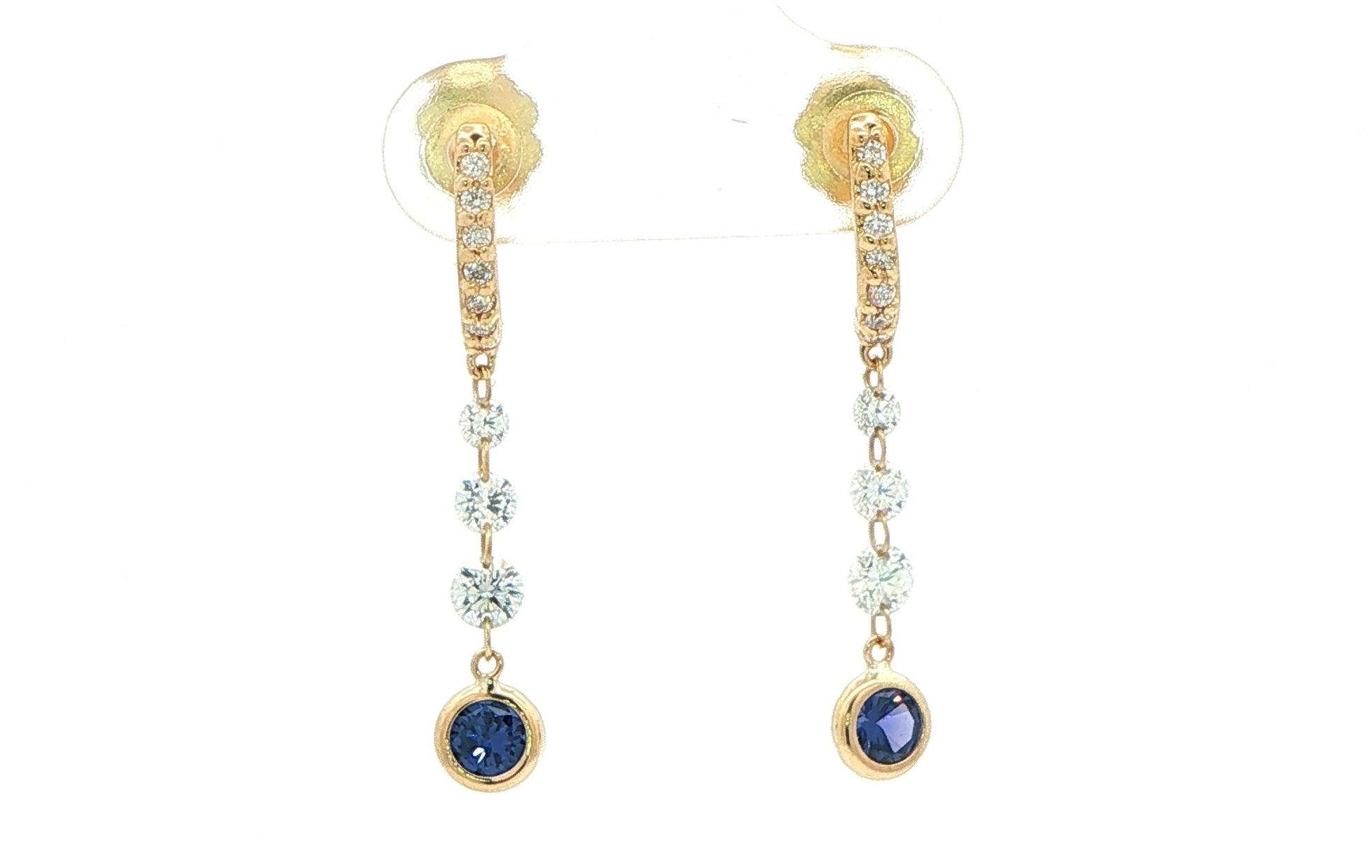 Huckleberry Sapphire and Diamond Drop Earrings in Yellow Gold (1.13cts TWT)