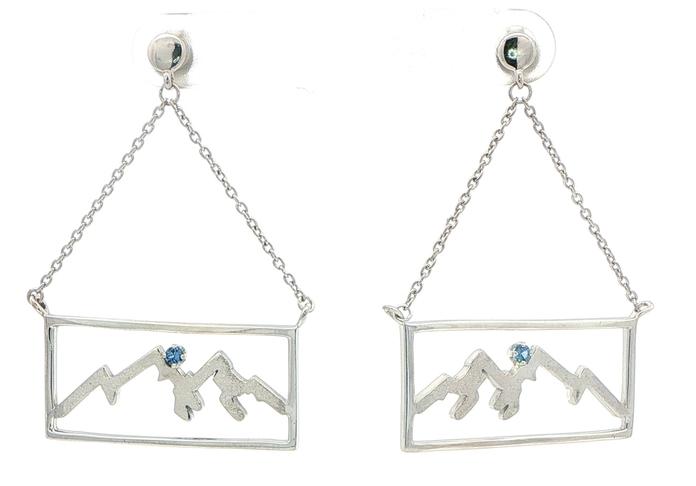 content/products/Rectangle Frame Mountain Silhouette Montana Yogo Sapphire Dangle Earrings in Sterling Silver  (0.06cts TWT)