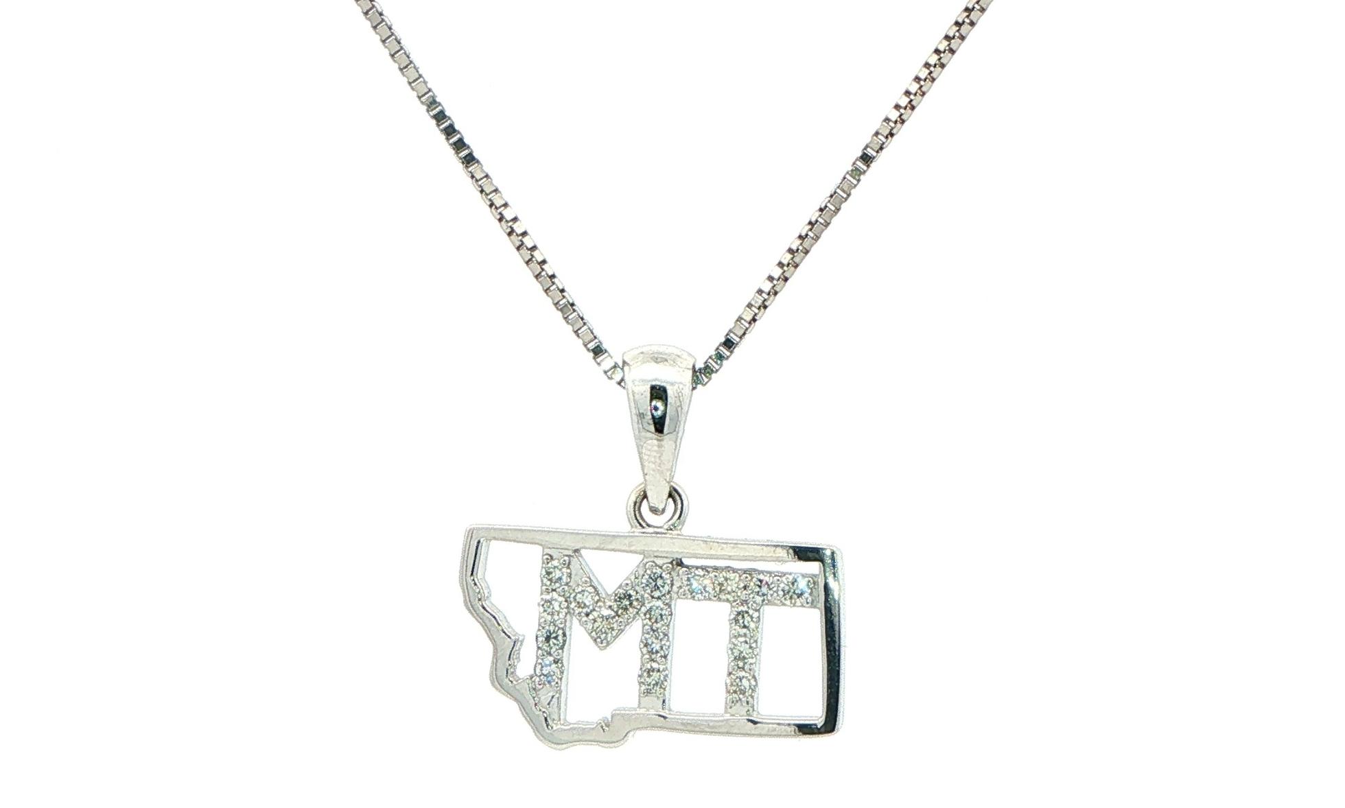 Estate Piece: Diamond "MT" Montana State Pendant Necklace White Gold (0.36cts TWT)