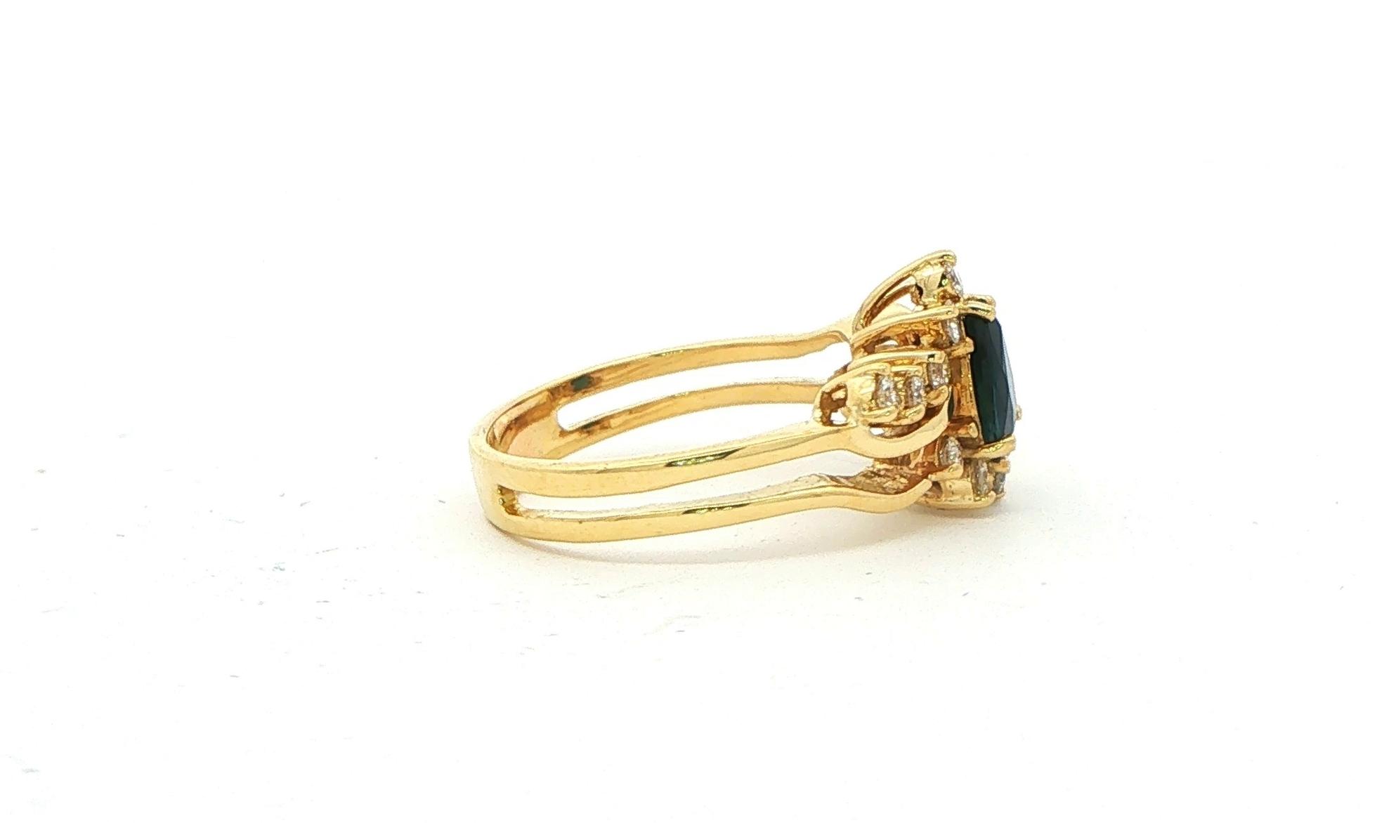 Estate Piece: Pear Sapphire and Diamond Halo Bypass Ring Yellow Gold (1.25cts TWT) side