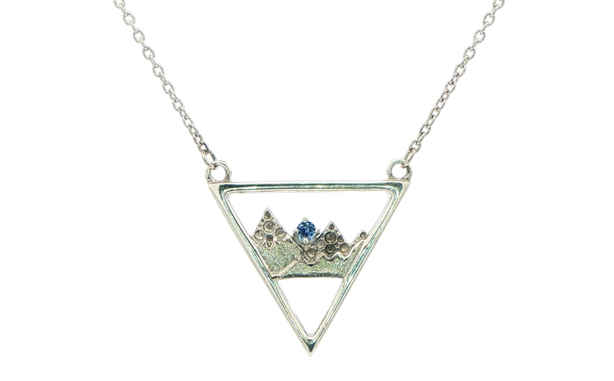 Inverted Triangle Mountain Montana Yogo Sapphire Necklace in Sterling Silver (0.03cts)