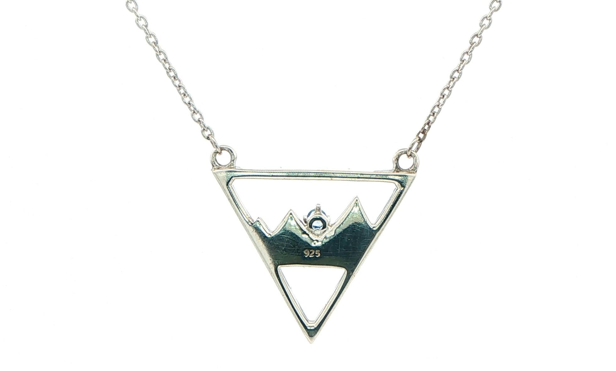 Inverted Triangle Mountain Montana Yogo Sapphire Necklace in Sterling Silver (0.03cts) back
