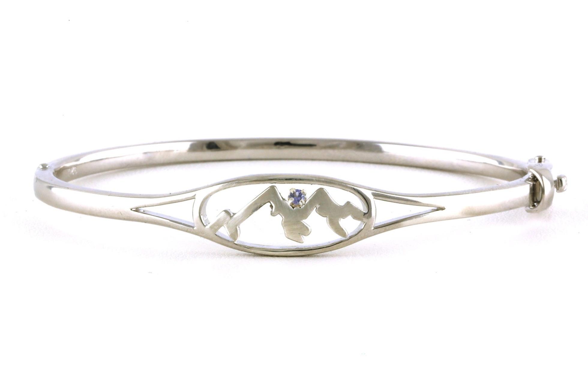 Oval Mountain Silhouette Montana Yogo Sapphire Hinged Cuff Bracelet in Sterling Silver (0.03ct)