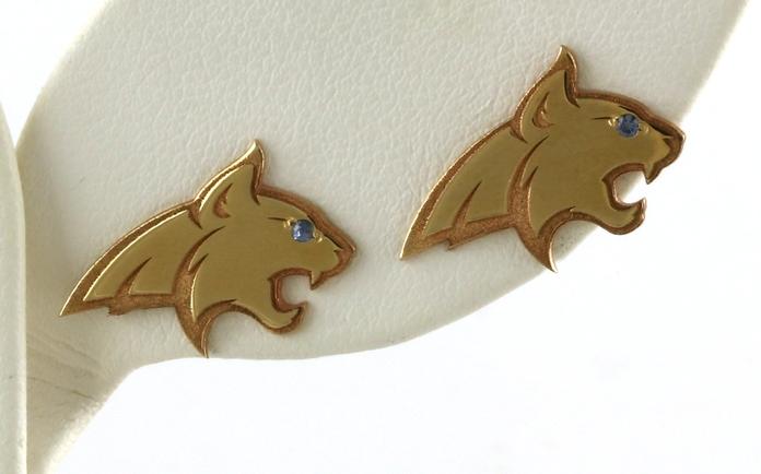 content/products/Official MSU Bobcat and Montana Yogo Sapphire Earrings in Yellow Gold (0.02cts TWT)