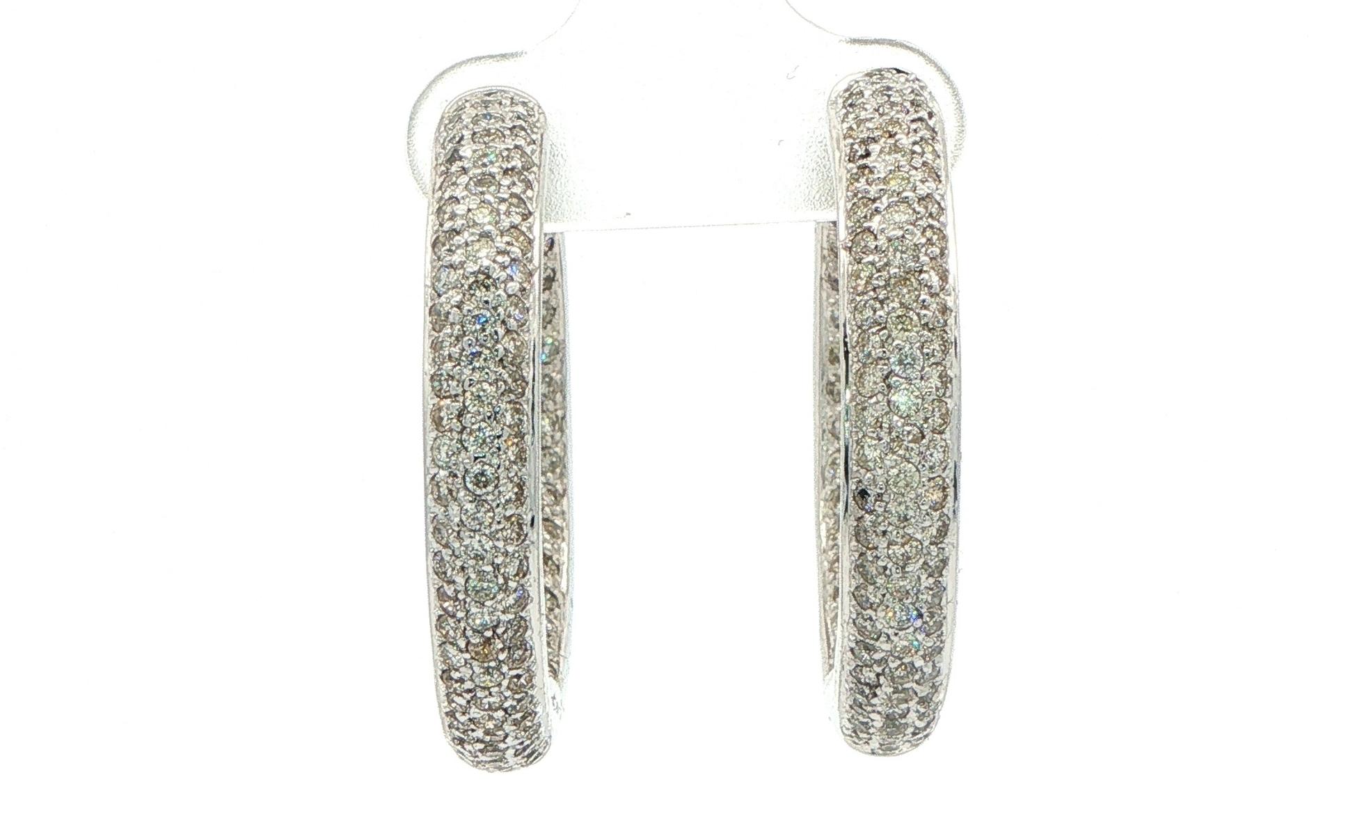 Estate Piece: Bombe Pave Diamond Hoop Earrings in White Gold (3.00cts TWT)
