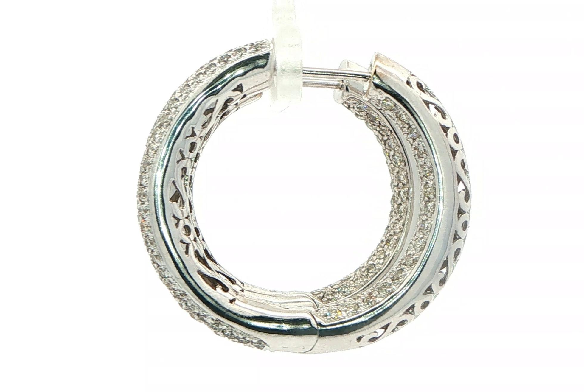 Estate Piece: Bombe Pave Diamond Hoop Earrings in White Gold (3.00cts TWT) side