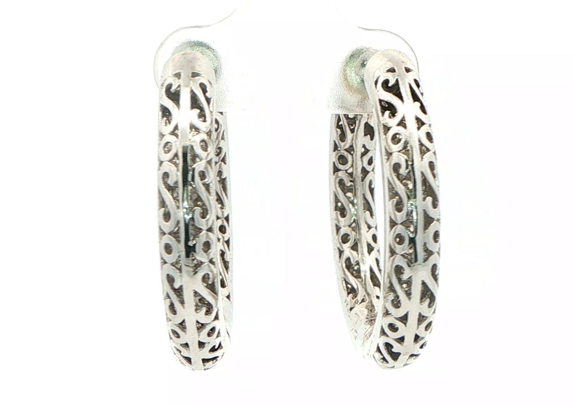 Estate Piece: Bombe Pave Diamond Hoop Earrings in White Gold (3.00cts TWT) back