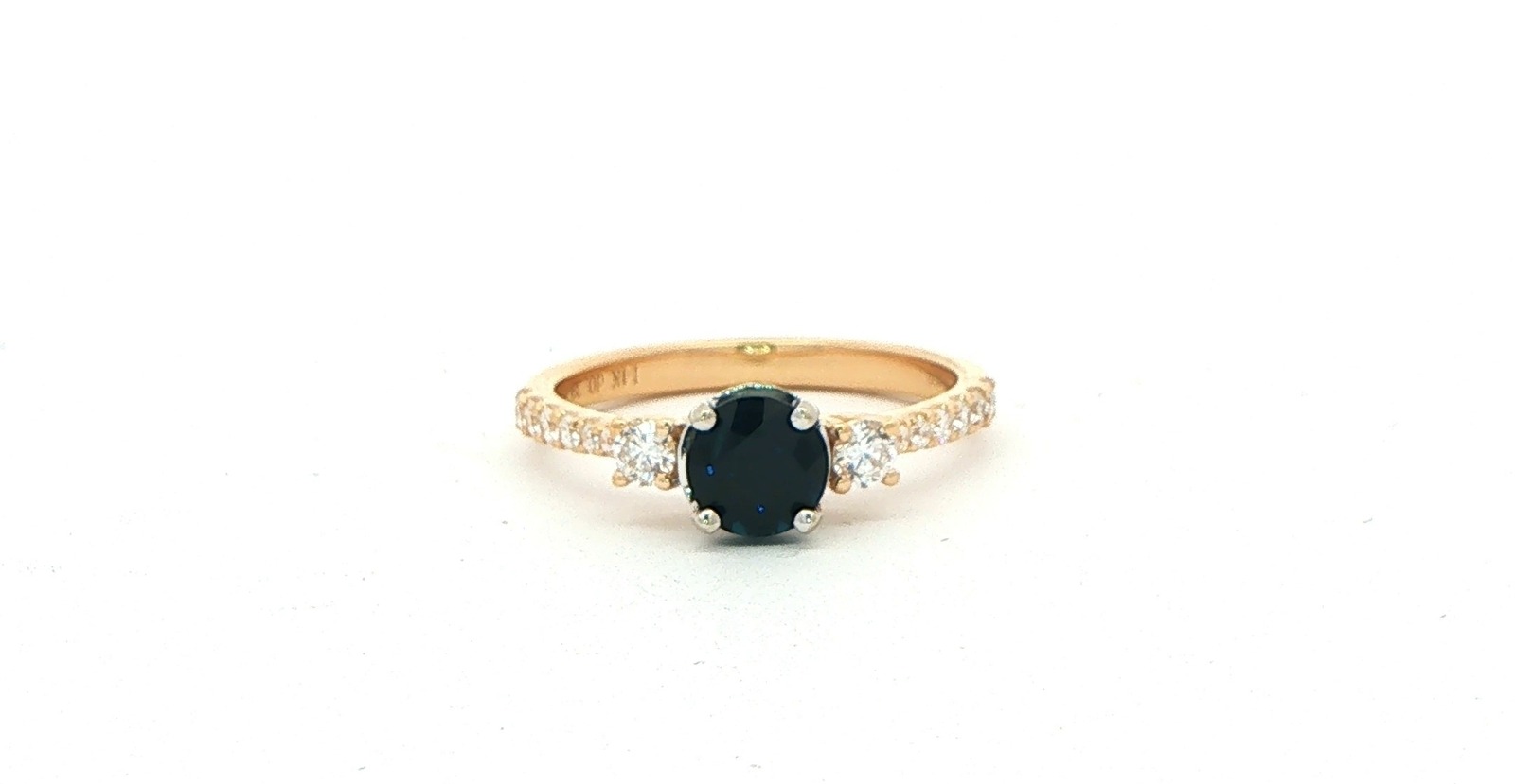 Estate Piece: Three-Stone Deep Blue Sapphire and Diamond Ring in Yellow Gold (1.15cts TWT)