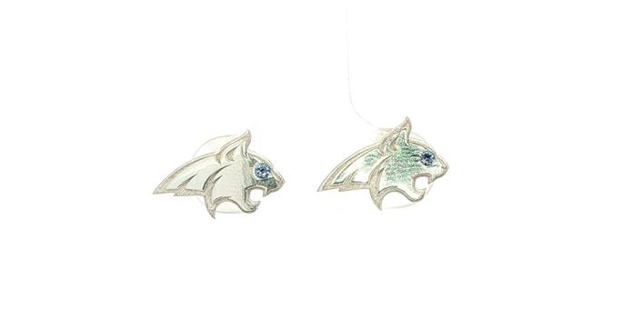 content/products/Official Bobcat Mascot Stud Earrings with Montana Yogo Sapphire Eyes in Sterling Silver (0.03cts TWT)