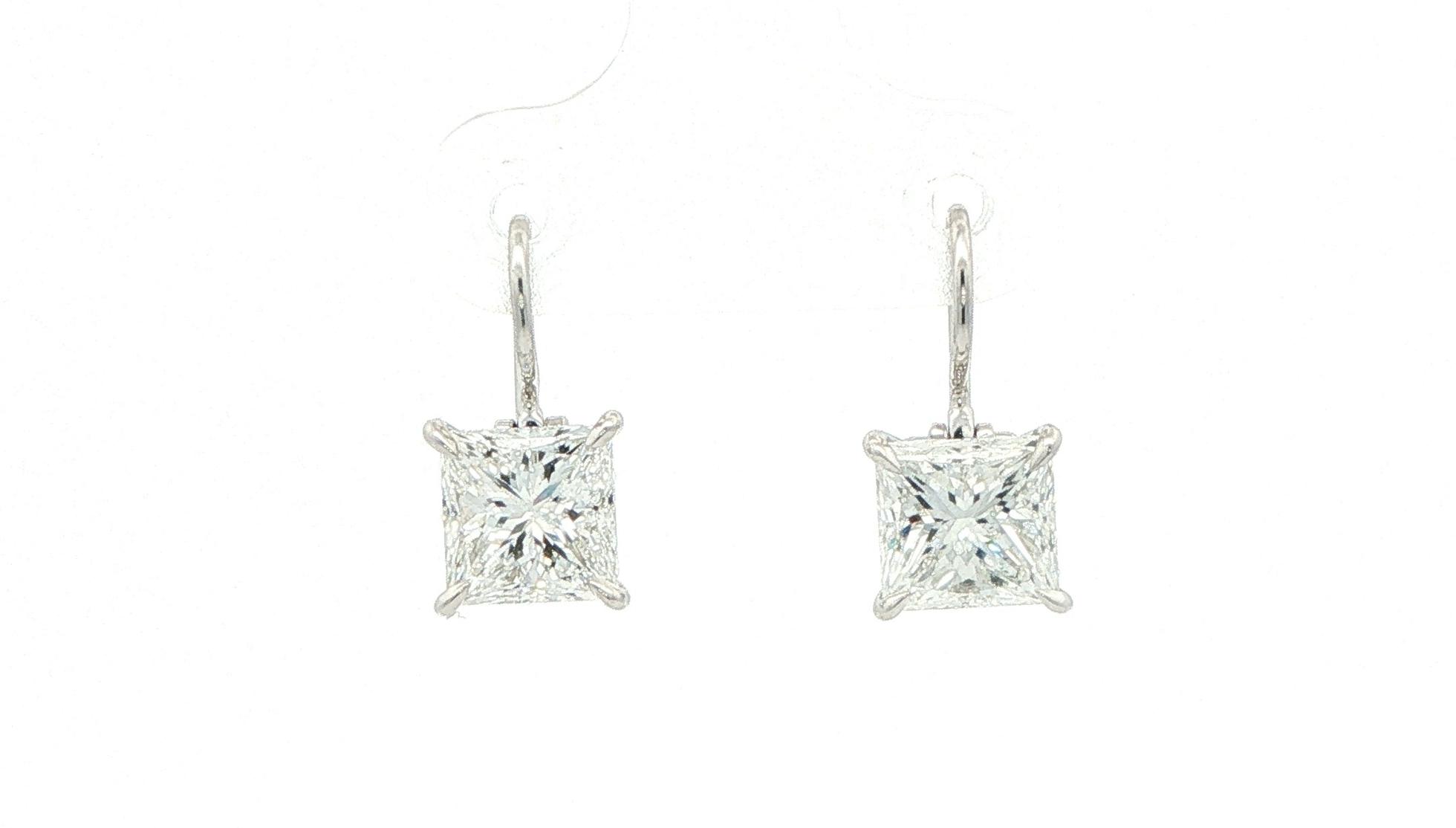 Estate Piece: Harry Winston Princess Cut Diamond Drop Earrings in Platinum (3.00cts TWT)