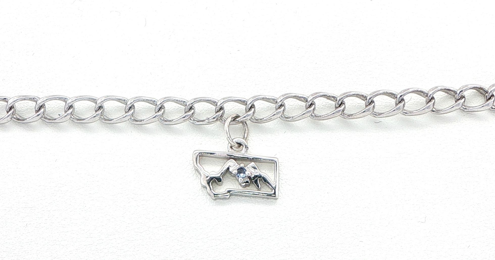 State of Montana Mountain Range Outline Charm Bracelet with Montana Yogo Sapphire in Sterling Silver (0.02cts)