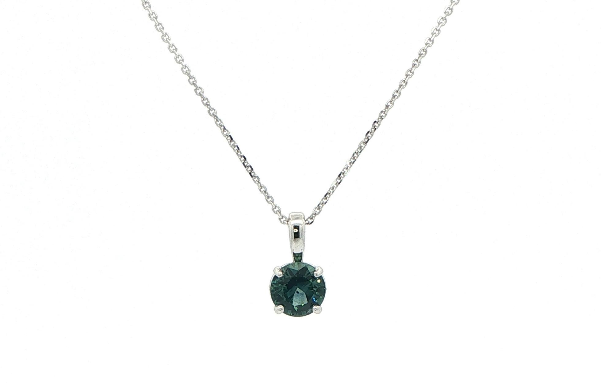 Peacock Blue Montana Sapphire Pendant Necklace in White Gold (0.91cts)