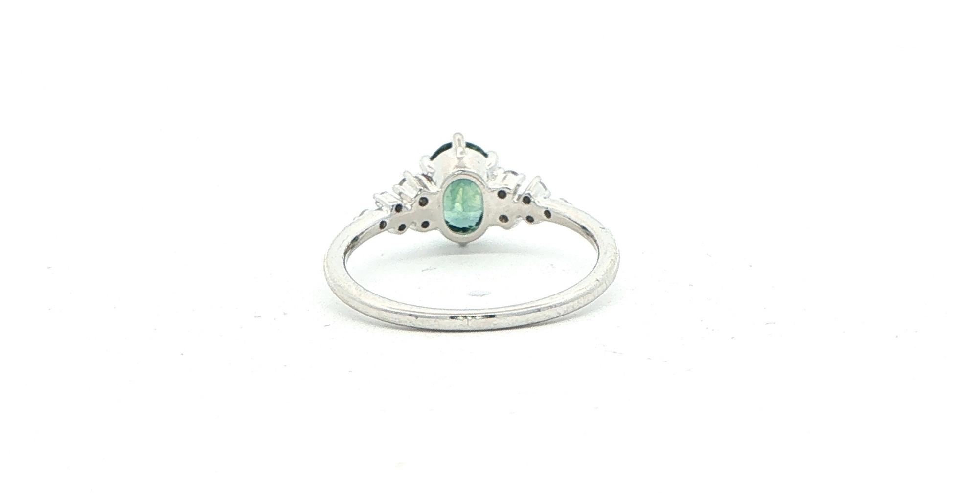 Oval-cut Green Montana Sapphire and Diamond Cluster Ring in White Gold (1.33cts TWT) back