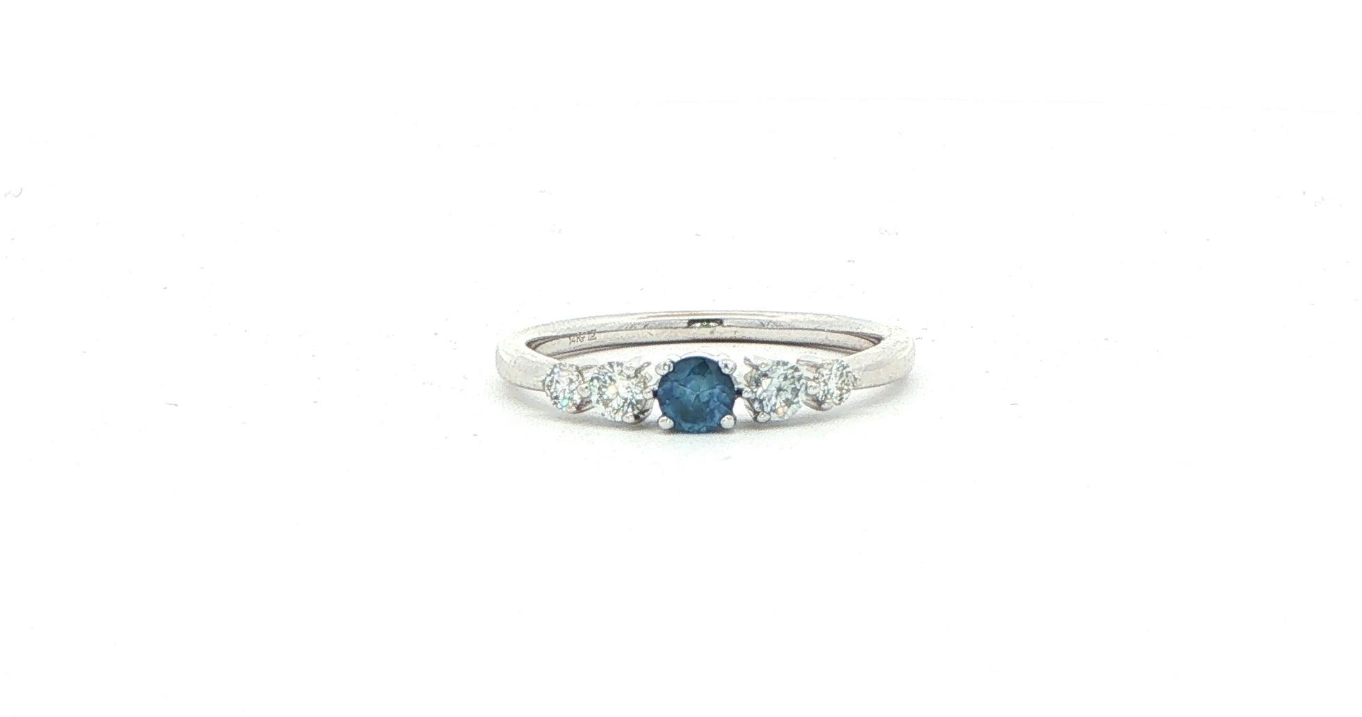 Five-Stone Montana Yogo Sapphire and Diamond Ring in White Gold (0.46cts TWT)