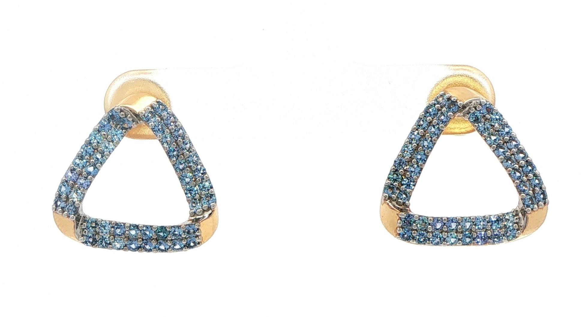 Open Triangle Montana Yogo Sapphire Stud Earrings in Yellow Gold (1.77cts TWT)