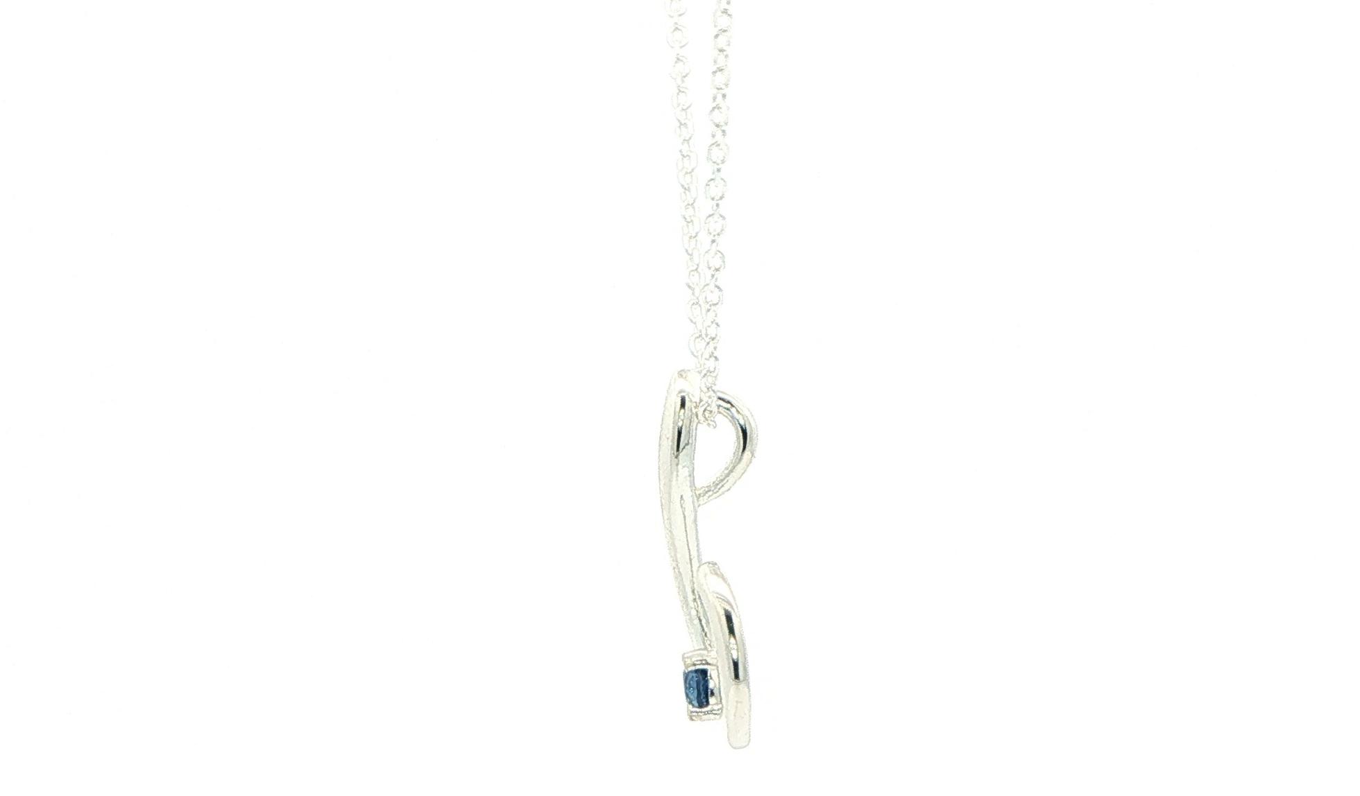 Fish Hook Montana Yogo Sapphire Pendant Necklace in Sterling Silver (0.10cts) side