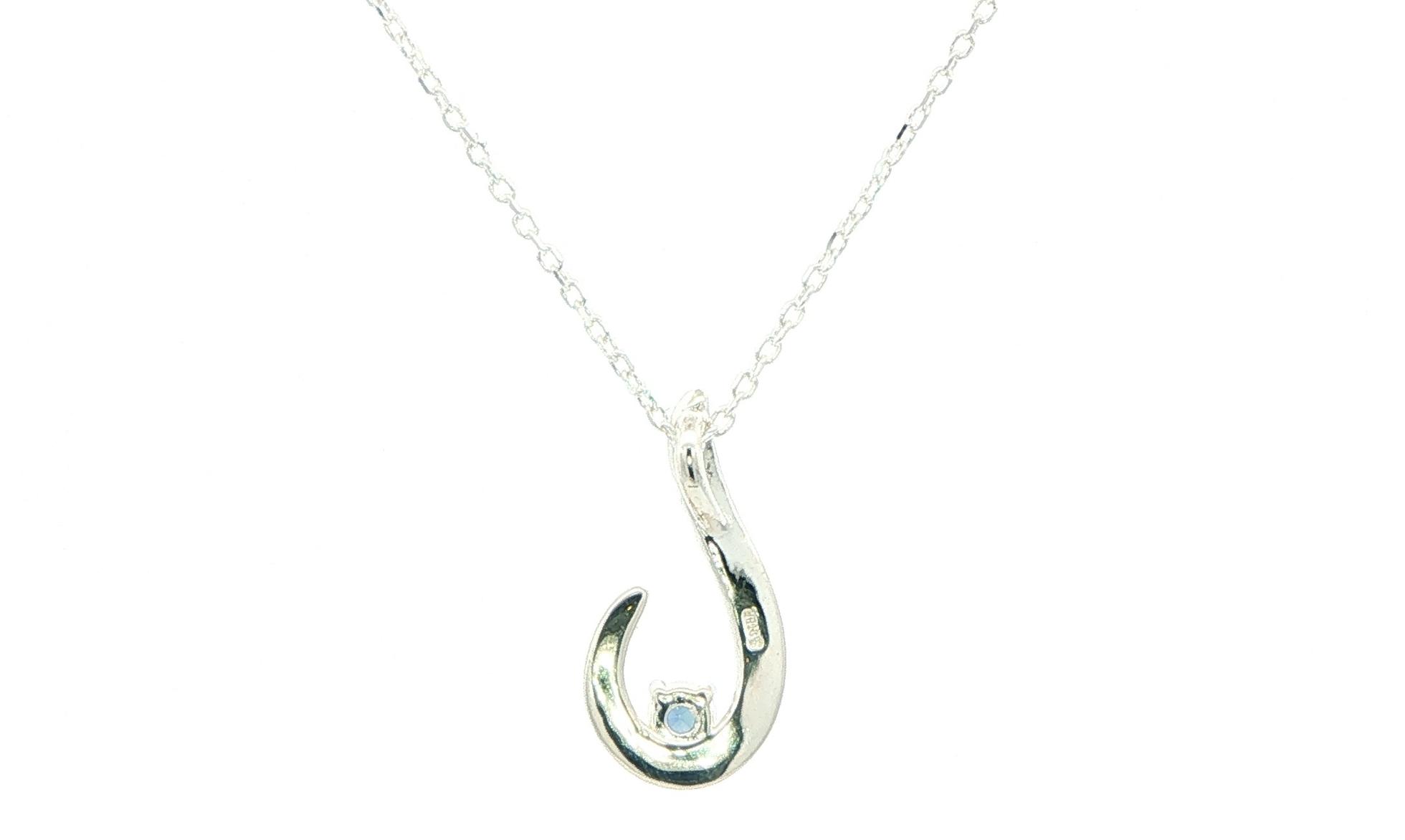 Fish Hook Montana Yogo Sapphire Pendant Necklace in Sterling Silver (0.10cts) back