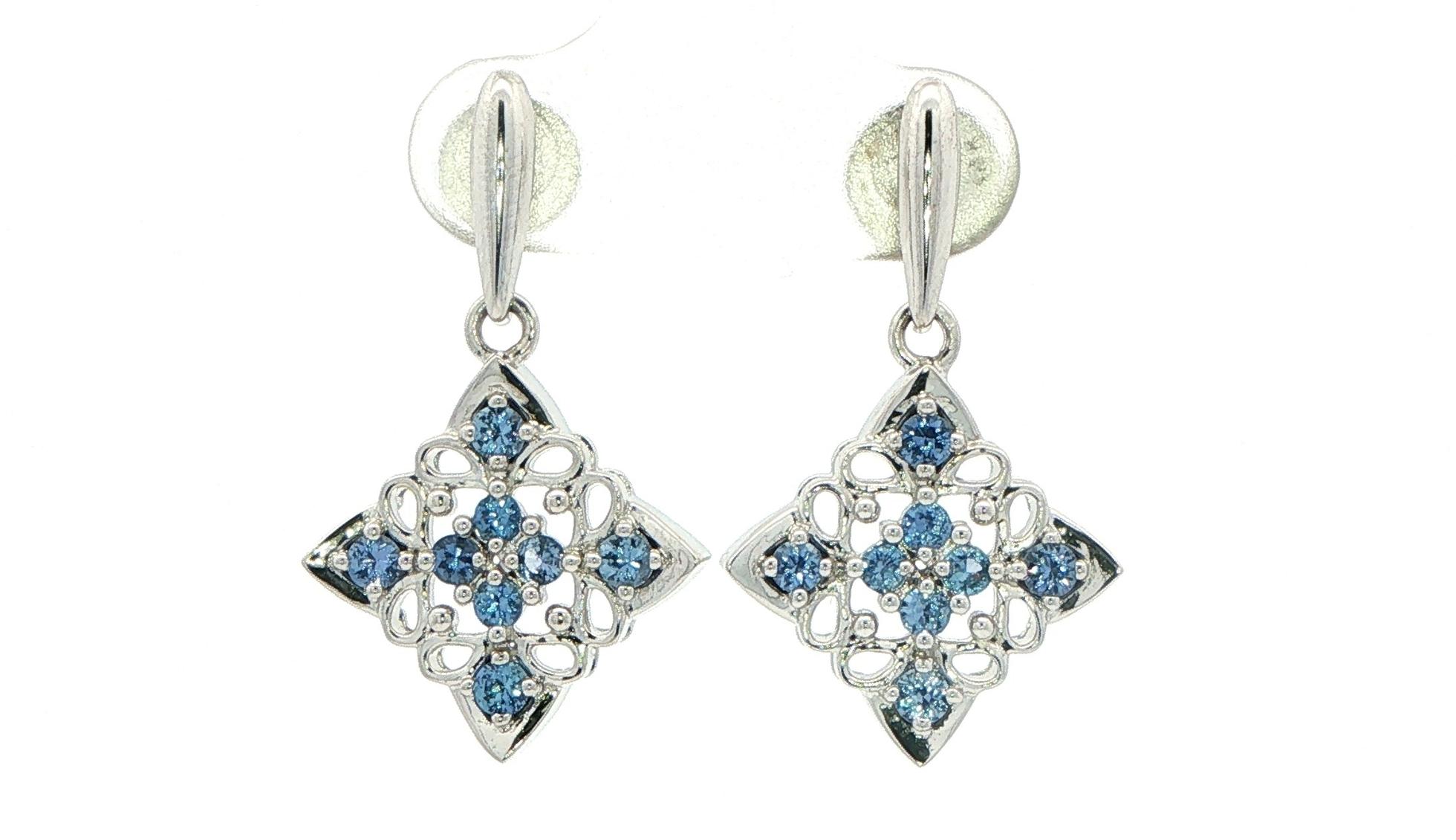 Vintage-Inspired Montana Yogo Sapphire Filigree Drop Earrings with Screwbacks in White Gold (0.71cts TWT)
