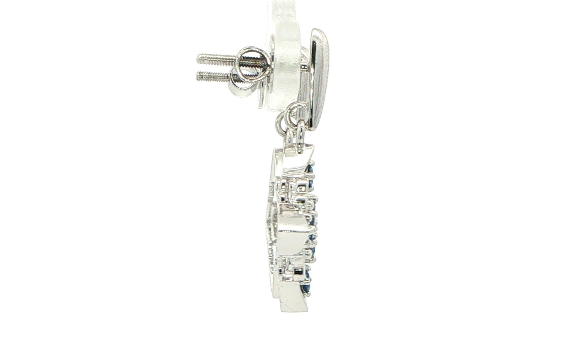 Vintage-Inspired Montana Yogo Sapphire Filigree Drop Earrings with Screwbacks in White Gold (0.71cts TWT) side