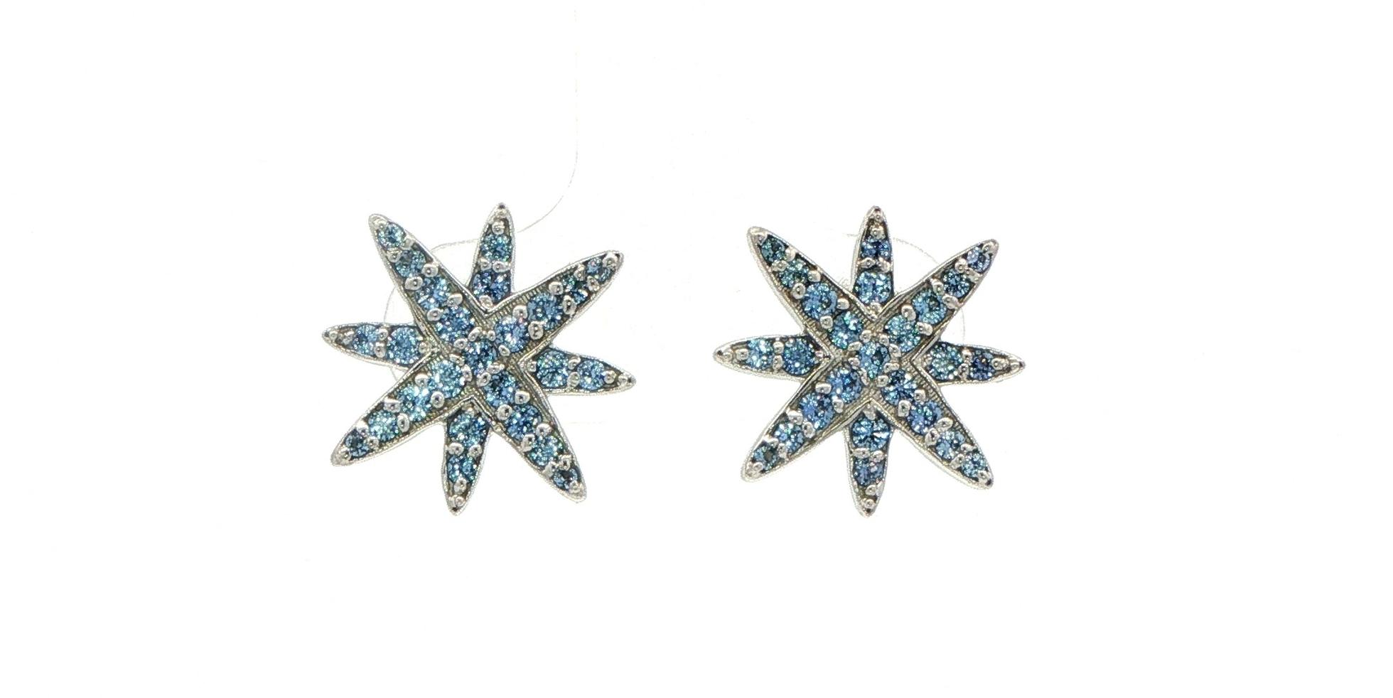 Pave Montana Yogo Sapphire Starburst Stud Earrings in White Gold (0.73cts TWT)