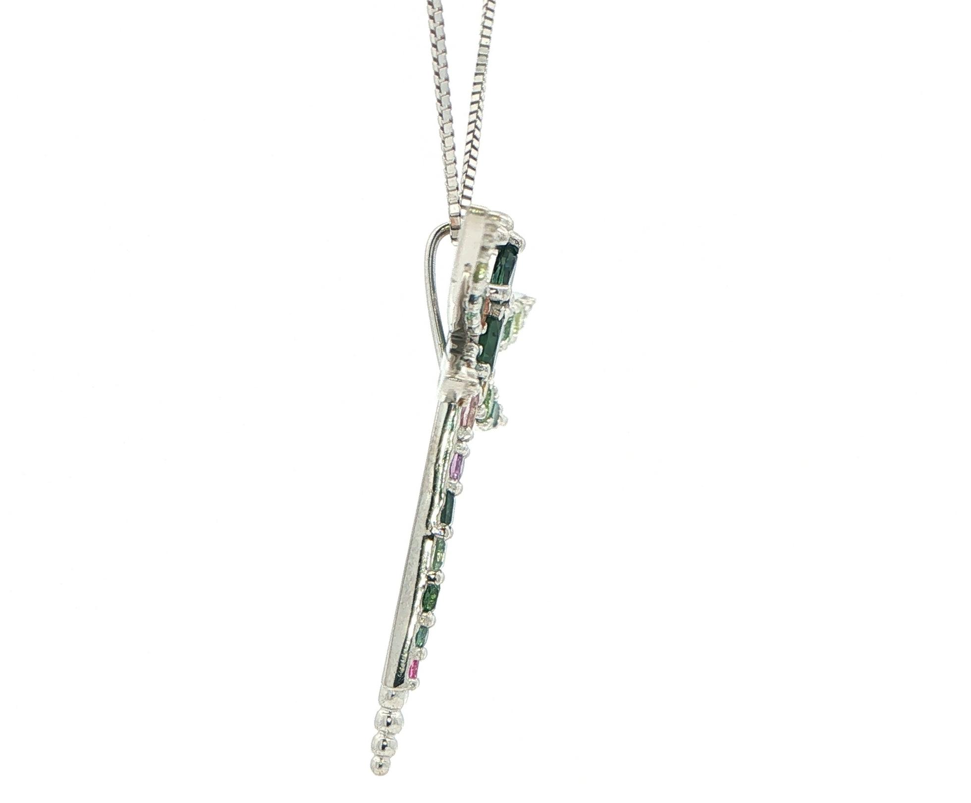 Multi-Color Montana Sapphire Dragonfly Pendant Necklace in White Gold (3.00cts TWT) side
