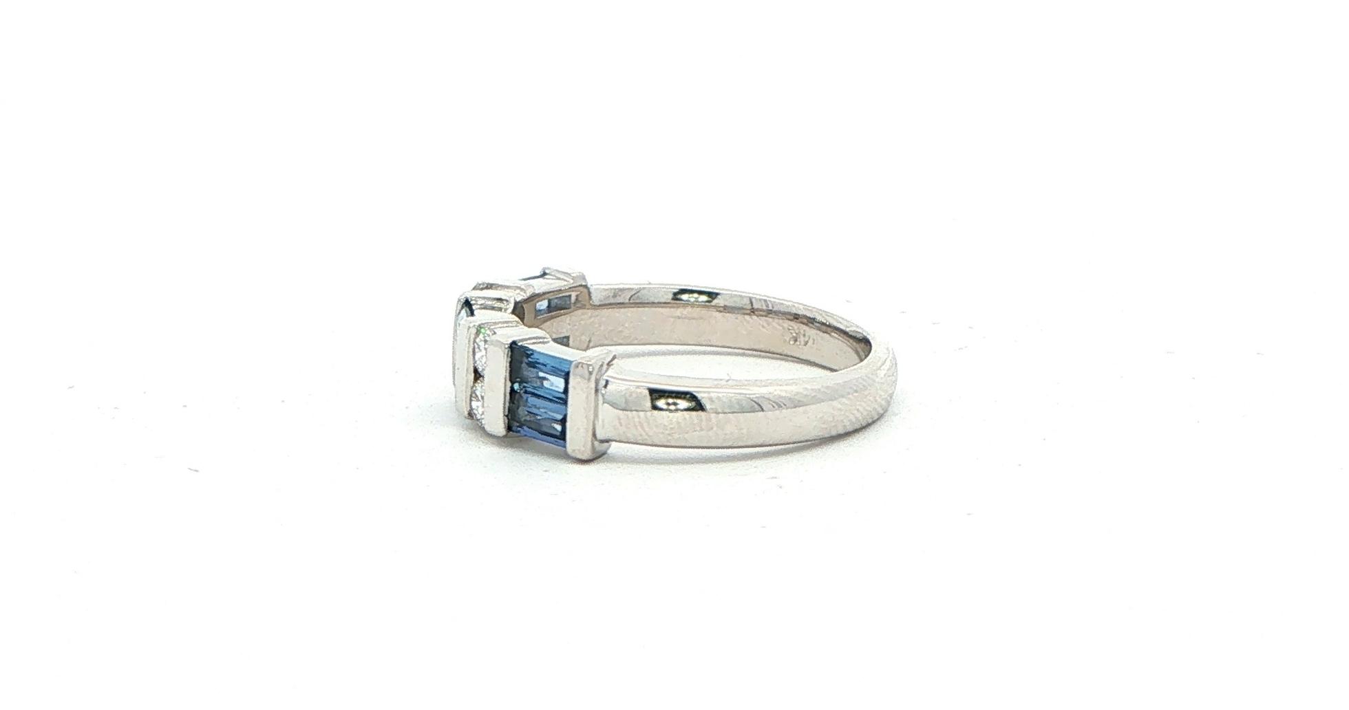 2-Row Bar-set Baguette Montana Yogo Sapphire and Round Diamond Ring in White Gold (0.92cts TWT) side