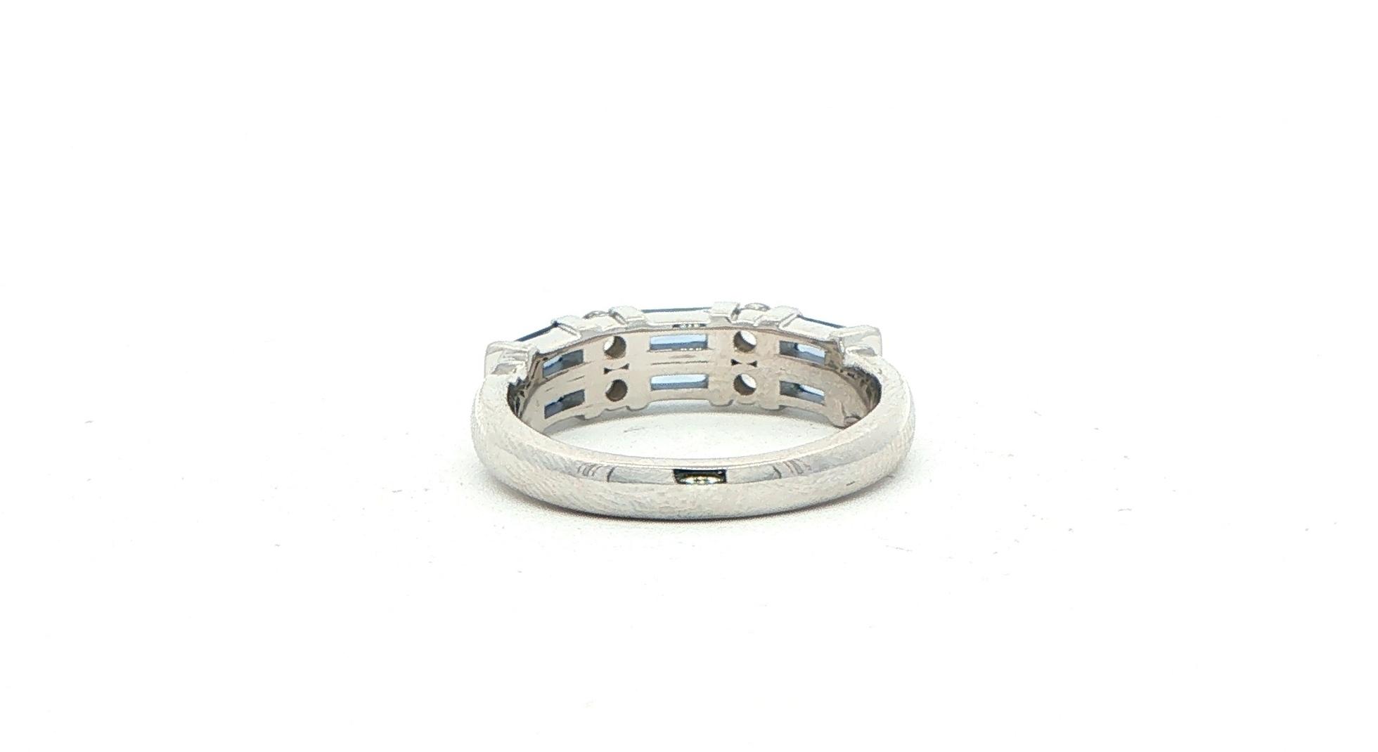 2-Row Bar-set Baguette Montana Yogo Sapphire and Round Diamond Ring in White Gold (0.92cts TWT) back
