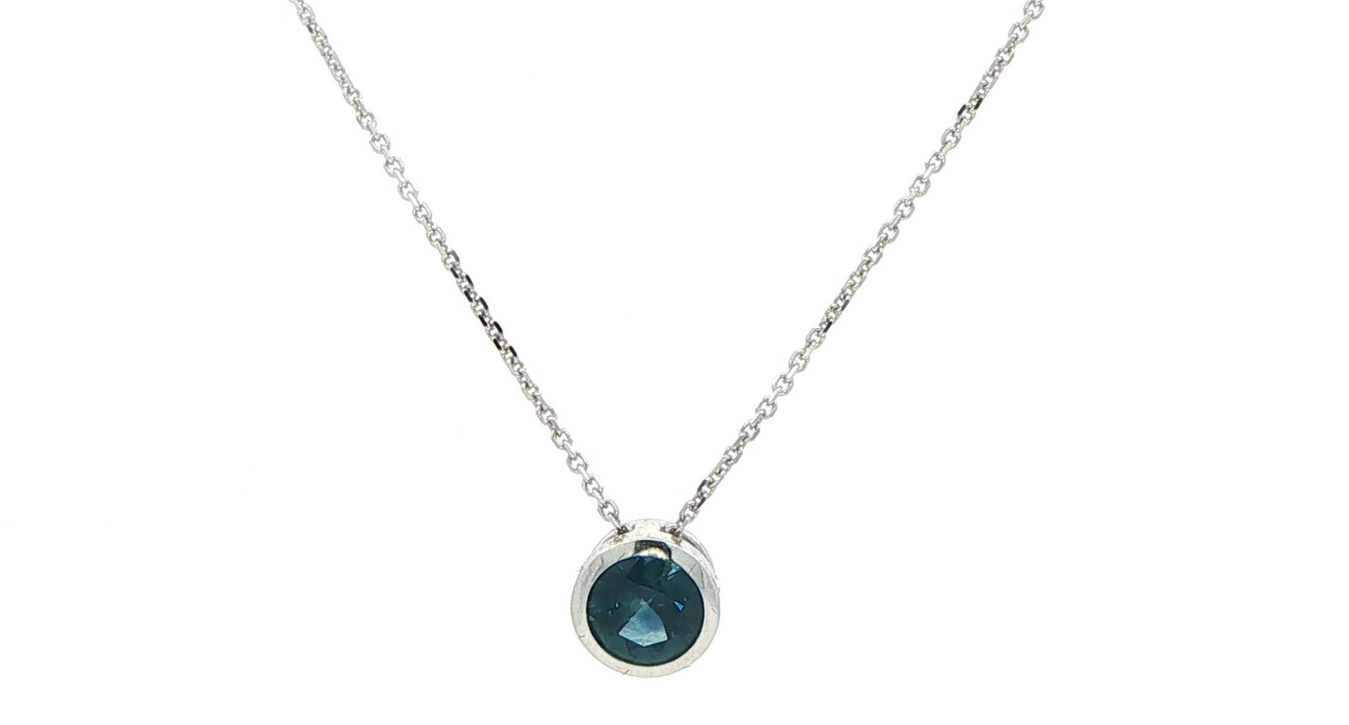 Solitaire Montana Sapphire Bezel Pendant Necklace in White Gold (0.65ct)
