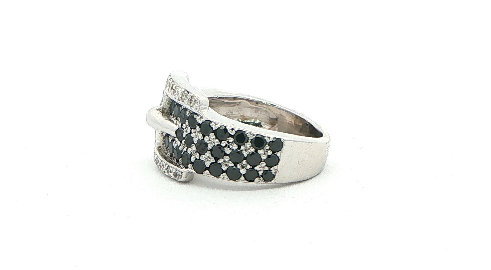 Estate Piece: Black and White Diamond Buckle Cocktail Ring in White Gold (1.50cts TWT) side