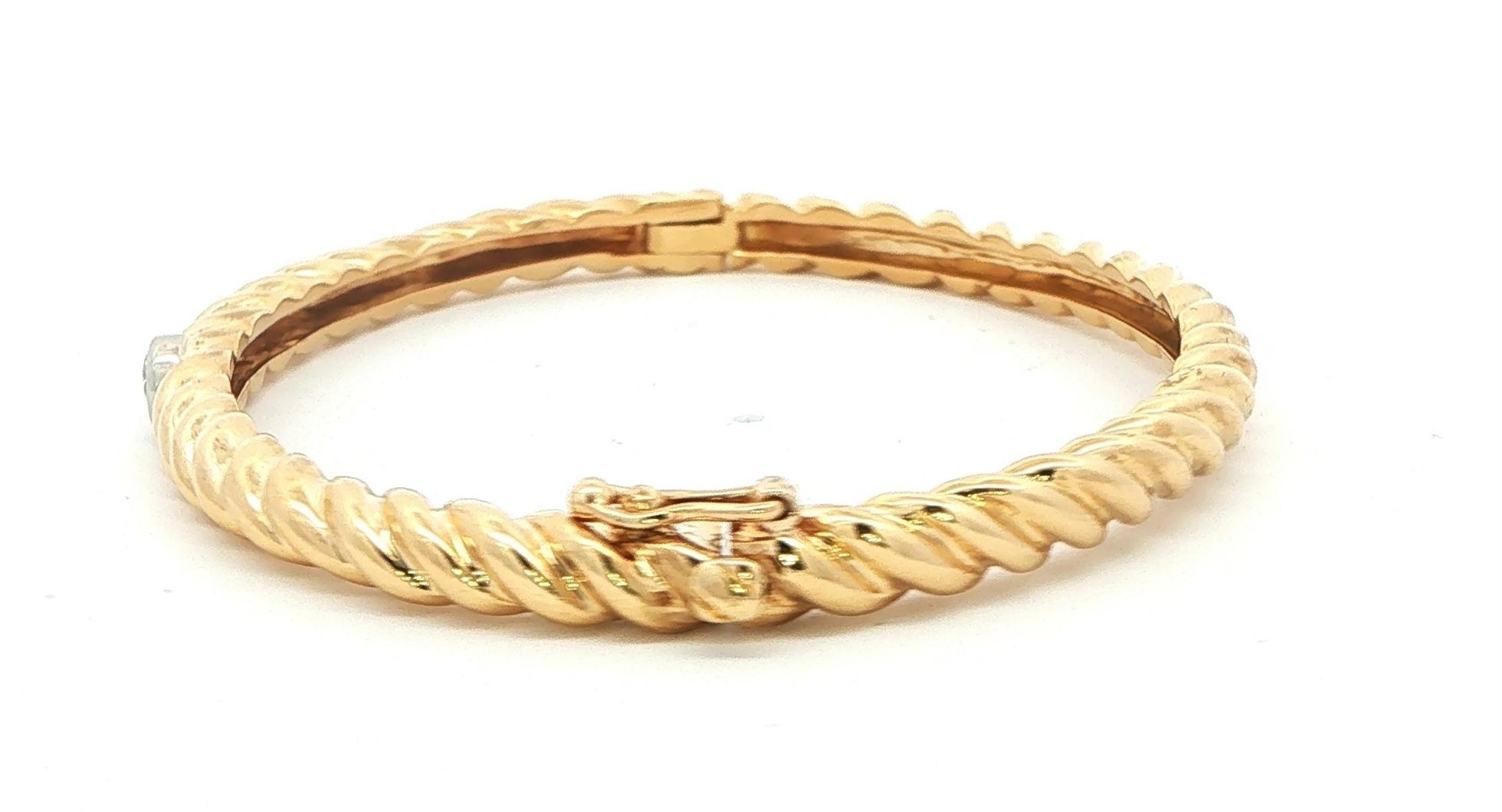Estate Piece: Diamond Bezel Twisted Rope Bangle in Yellow Gold (0.20cts) side