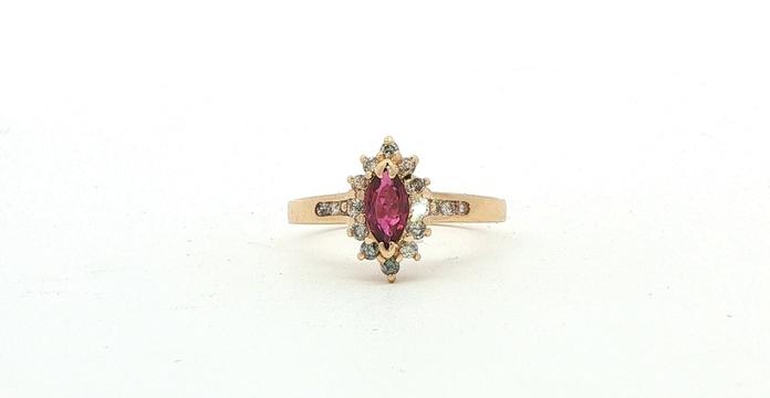 content/products/Estate Piece: Marquise Halo Ruby and Diamond Ring in Yellow Gold (0.45cts TWT)
