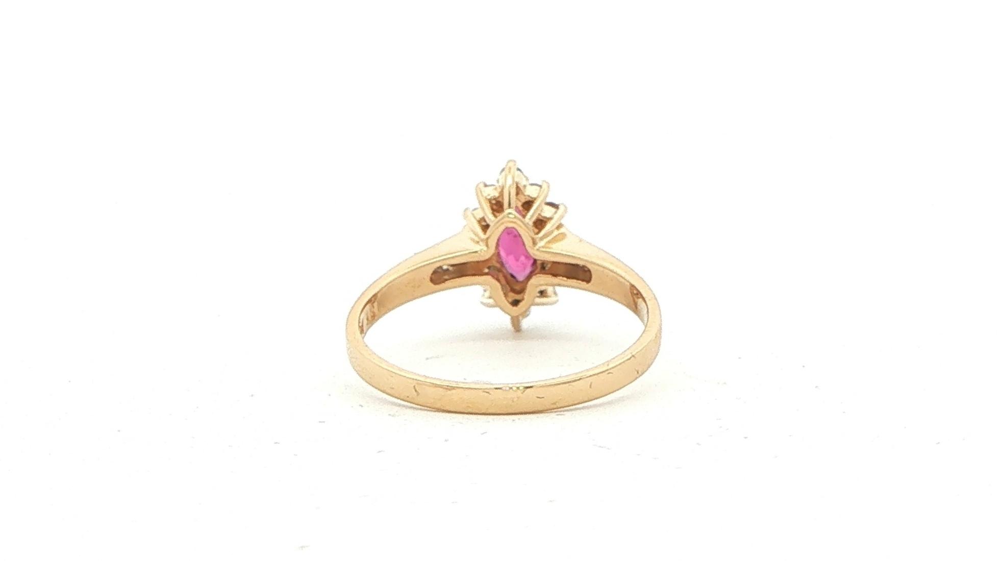 Estate Piece: Marquise Halo Ruby and Diamond Ring in Yellow Gold (0.45cts TWT) back
