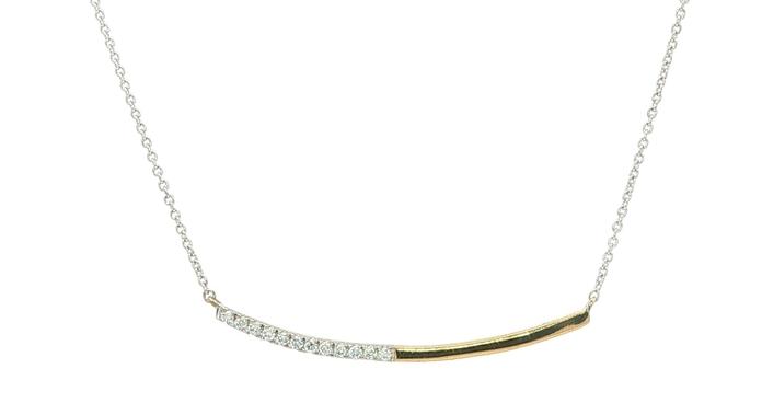 content/products/Estate Piece: Diamond Curved Bar Chain Necklace in Two-tone White and Yellow Gold (0.10cts TWT)