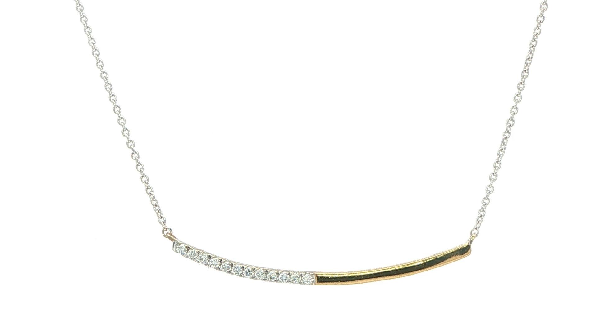 Estate Piece: Diamond Curved Bar Chain Necklace in Two-tone White and Yellow Gold (0.10cts TWT)