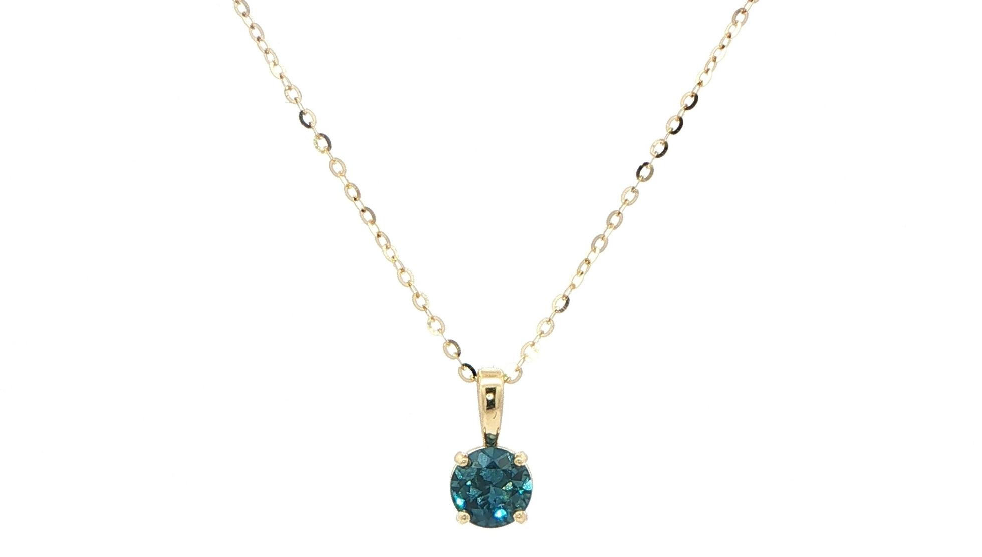 Peacock Blue Montana Sapphire Solitaire Pendant Necklace in Yellow Gold (0.53cts)