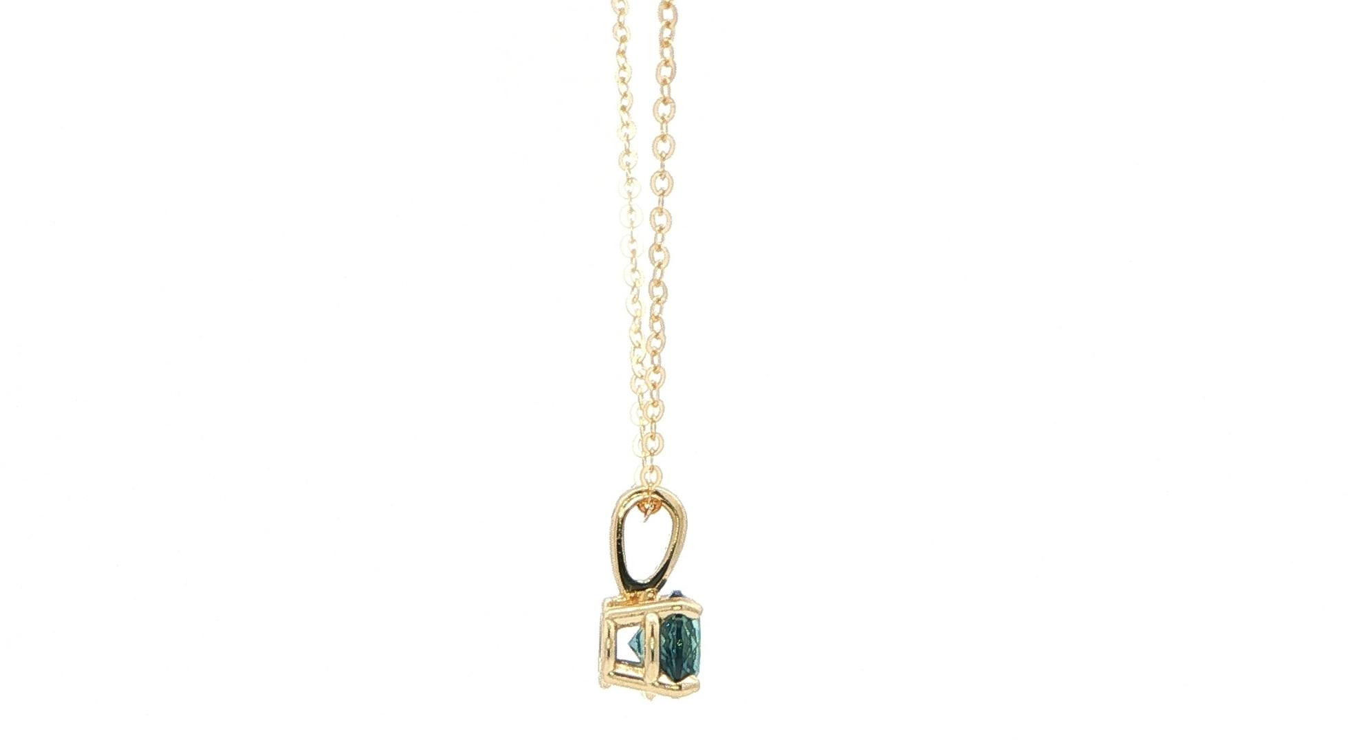 Peacock Blue Montana Sapphire Solitaire Pendant Necklace in Yellow Gold (0.53cts) side